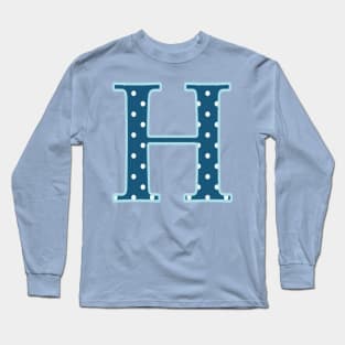 Initial Letter H Polka dot Blue Long Sleeve T-Shirt